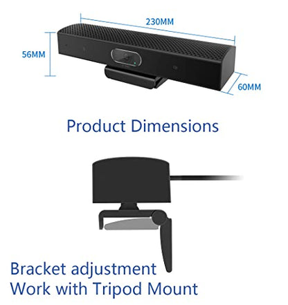 Conference Room Camera, 3-in-1, 1080p Full HD Webcam with Microphone and Speaker, USB Plug and Play, Wide Angle Video Conference Camera for Desktop, Laptop, Mac, PC (Black)