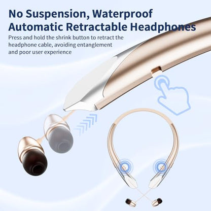 Neckband Bluetooth Headphones, Retractable Headset Wireless Bluetooth Earbuds with Microphone, IPX5 Sweatproof, Stereo Noise Cancelling Earphones, Vibration Alerts for Running Workout Sports (rose)
