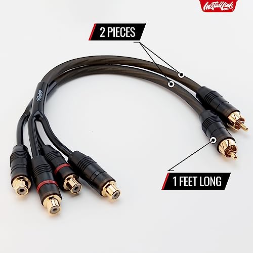 Install Link RCA Y Adapter Cable, 1-Male to 2-Female Splitter, 2-Pack (OFC) | Pure OFC Copper, 1ft, Feeds One Stereo Signal to Two Components, for Subwoofer, Home Theater, Car Audio Amplifier, Studio - color: Frosted Black, size: 1-Male to 2-Female