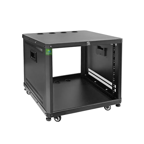 RIVECO 9U Network & Audio Rack with Feet & Wheels, Obtuse Angel Server Rack Cabinet, Rolling Studio Rack Case with Adjustable Depth Rails for 19" Stereo Recording & IT Equipment Mounting 1PCS - size: 9U