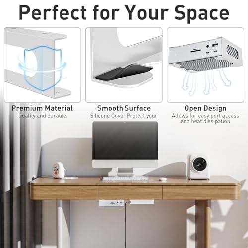 Under Desk Holder for Thunderbolt 4 Dock/Thunderbolt 3 Dock and Power Cable, Under Desk Iron Storage Rack for TS4 / TS3 Plus, No Drill, Easy Install with All Hardware Included, White - color: White
