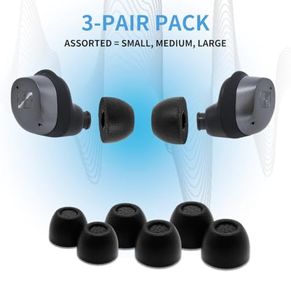 Comply TrueGrip 프리미엄 메모리 폼 교체용 이어 팁, 블랙 (S/M/L) | 3쌍, Sennheiser Momentum 3, 4, ACCENTUM, 향상된 편안함, 안전한 핏, 우수한 소음 차단, 청소 도구 - size: Assorted (S/M/L)