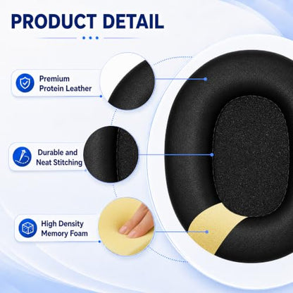 Replacement Ear Pads for Sony MDR-7506 MDR-V6 MDR-V7 MDR-CD900ST Headphones, Protein Leather Earpads Cushions with Memory Foam, Extra Thick Ear Cups for Studio Monitor Headset, 1 Pair-Black