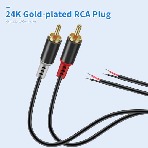 RCA to Speaker Wire Adapter, 2 Bare Wire Speaker Cables to RCA Plug Adapter Repair Speaker Wire for Speaker Amplifier Audio Video AV Receiver TV Subwoofer - 20AWG, 16.4FT - size: 16.4FT