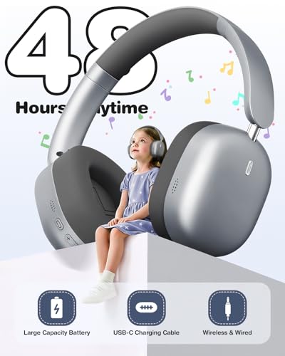 Wentronic Kids Headphones Wireless Bluetooth 5.4,Foldable Over Ear Headphones with 3.5mm Wired Mode,Safe Volume Limit,48H Playtime,Clear Calls,HD Sound for Toddlers/Children/School/Travel,Space Grey - color: Space Grey