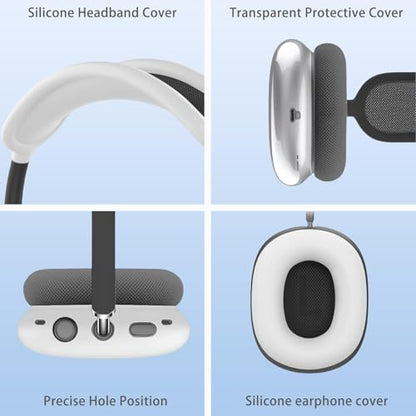 Silicone Case for AirPods Max 2/1 (2026/2024/2020), Clear Soft Light Ear Pad Case/Ear Cups Cover/Headband Shell，Ultra Protective Cover for AirPods Max (USB-C) Case (Clear White) - color: A6-Clear + White