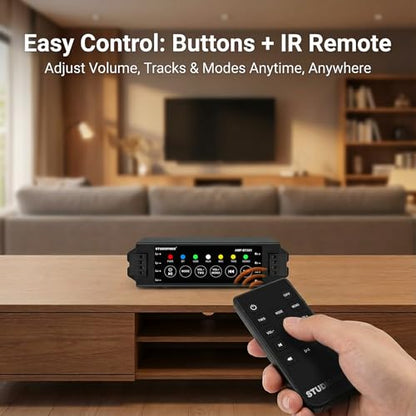 STUDIOFINIX 4-Channel Mini Amplifier with Wireless App & Infrared Remote Control, Bluetooth 5.0, USB/MIC/AUX/TWS Inputs and Power-Off Memory for Ceiling/Wall/Bookshelf/Garage