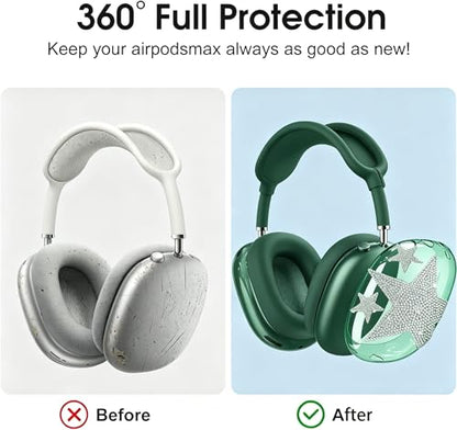 [4 in 1] Case Cover for AirPods Max 2/1 (2026/2024/2020) Ear Pad Case Cover/Headband Cover/Ear Cups Cover with Bling Star for Apple AirPods Max Headphones (Dark Green Star) - color: Dark Green Star