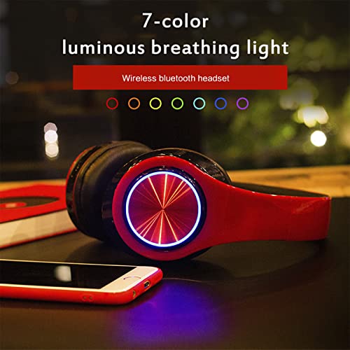 LED Bluetooth Over Ear Headphones, Foldable Wireless Headset with Mic Red | 40mm Driver, Wired & Wireless Dual Mode, Colorful Rhythm LED Lights, Lightweight Comfort Fit, for Adults Home Travel Gift - color: Red Black