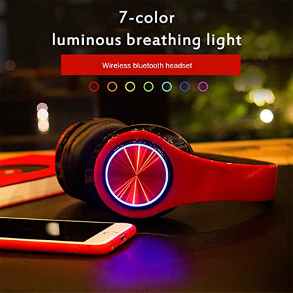 LED Bluetooth Over Ear Headphones, Foldable Wireless Headset with Mic Red | 40mm Driver, Wired & Wireless Dual Mode, Colorful Rhythm LED Lights, Lightweight Comfort Fit, for Adults Home Travel Gift - color: Red Black