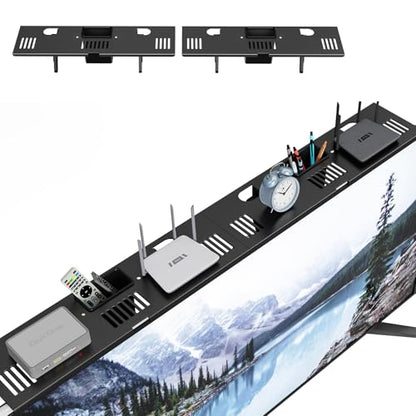 Adjustable Steel TV Top Shelf for Soundbar, Floating TV Stand | Universal Monitor Shelf for Soundbar, Game Console, Cable Box, Router Shelves (33.86"x4.7" with Boxes) - style: 33.86"x4.7" with boxes