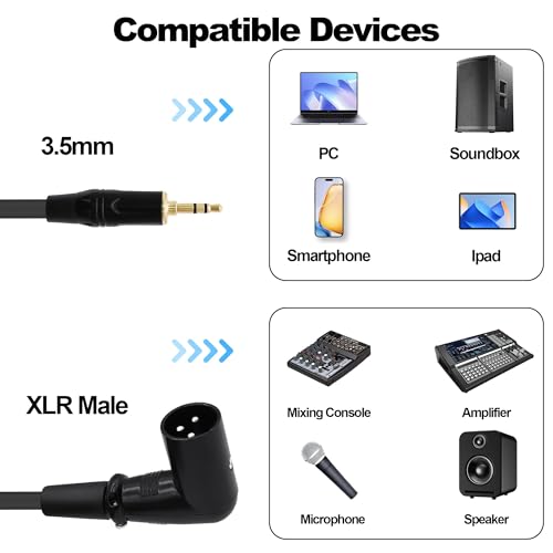 3.5mm TRS to XLR Female Balanced Audio Cable Adapter 1M | Right Angle XLR Female to 1/8 inch Male,HiFi Stereo Speaker Cord,for Smartphone Laptop Mixer Speaker - style: male to male