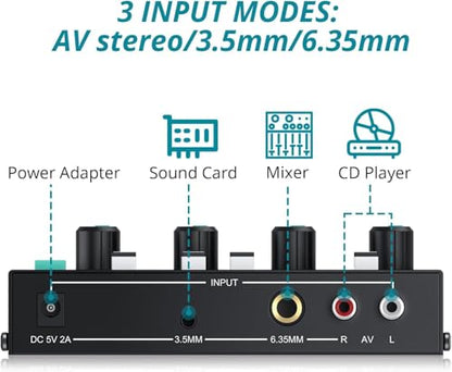 4-Channel Professional Headphone Amplifier Splitter: 8 Outputs with Individual Volume Control, Mixing, Multiple Inputs (RCA/3.5mm/6.35mm), Mono/Stereo for Studio, Podcast, Home - style: HA400 PRO