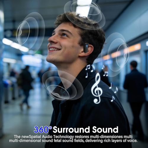 Open Ear Earbuds, Spatial Audio Wireless Earbuds with Smart Digital Display | Bluetooth Headphones 5.4, 36H Playtime, IP7 Waterproof, Touch Control Operate Fit Cycling, Running, Workout, Travel, Gaming