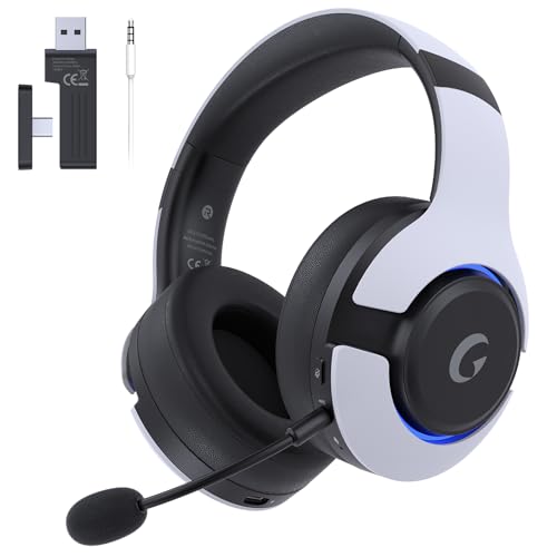 syndesmos Wireless PS5 Headset, 2.4GHz Gaming Headset for PS5, PC, Switch, Bluetooth 5.3 Headphones with Noise Canceling Mic, 7.1 Surround Sound, Low-Latency, 45H Battery, White - color: White