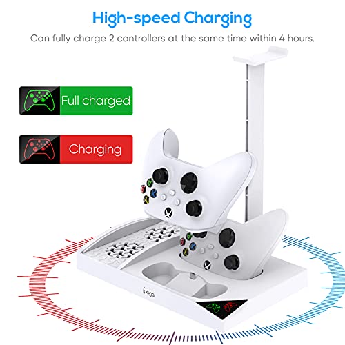 FYOUNG Upgraded Vertical Cooling Fan Stand for Xbox Series S | Cooler Fan System Dual Controller Charging Dock Station with 2 x 1400mAh Rechargeable Battery Pack, Headphone Bracket