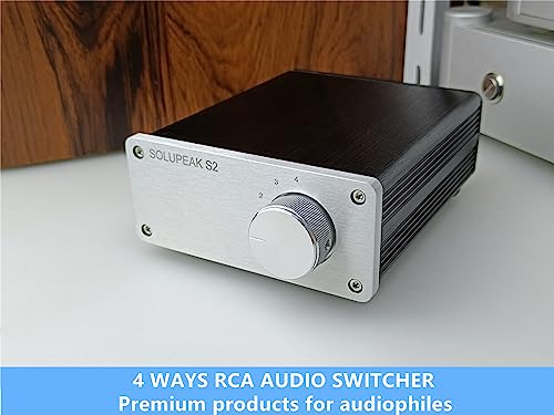 S2 4 Way RCA Audio Switch Stereo Switcher Selector Box | 4 IN 1 OUT Audio Signal Source input, Bi-Direction, no need power,plug and play,Sturdy aluminum case, Solid aluminum knob - color: 4-WAY RCA Switch(4 IN 1 OUT)-Upgrade version-silve