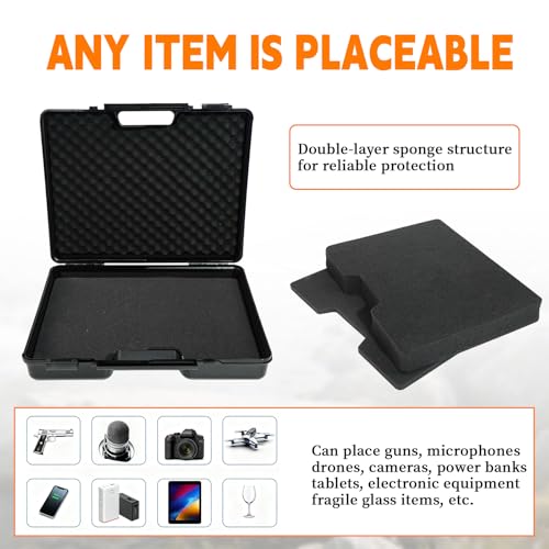 hard case with foam - waterproof travel case for microphone and gear, shockproof hard shell storage box with customizable foam, 19x16x4.5 inches, ideal for home, camping and outdoor use