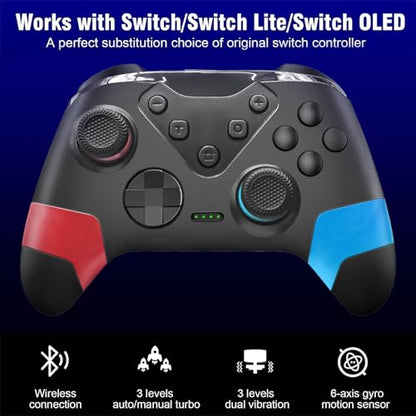 Switch Controller, Wireless Switch Controller for Switch/Switch Lite/Switch OLED, Extra Switch Controller with Paddles, Programmable Switch Control Remote Gamepad with Back Buttons,Wake-up,Turbo - color: Red+Blue