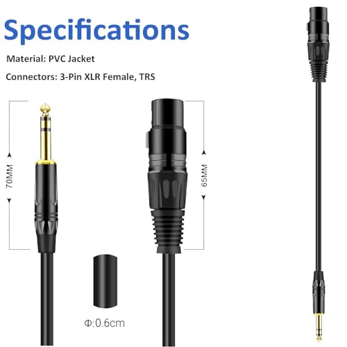 Balanced Cable 40 Foot TRS 6.35mm (1/4 Inch) Male to XLR Female Mic Cable for Amplifier, Speakers - Black - size: 40FT/12M