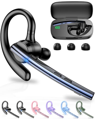 New Bee Bluetooth Headset V5.1 72H Talk Time Dual Mic with Mute Button for Business, Wireless Hand-Free Bluetooth Earpiece with 500mAh Charging Case for Cell Phone Calls Trucker Driver Laptop - color: Blue, style: M54