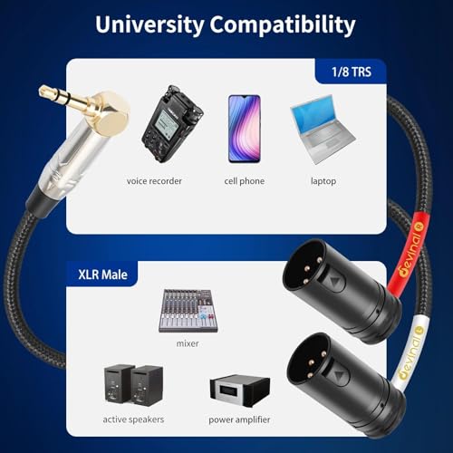 Right-Angle 1/8" inch to Dual Rotatable Right-Angle XLR Cable, 3.5mm to Adjustable-Angle Low-Profile XLR Male Microphone Adapter Connector, 3 FT