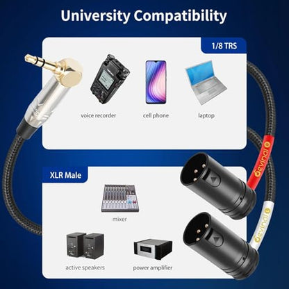 Right-Angle 1/8" inch to Dual Rotatable Right-Angle XLR Cable, 3.5mm to Adjustable-Angle Low-Profile XLR Male Microphone Adapter Connector, 3 FT