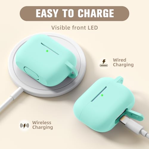 Hamile Compatible with AirPods Pro Case Protective Silicone Case Shockproof Cover Skin for Apple AirPod Pro 2019 Charging Case, with Keychain, Mint Green - color: Mint Green