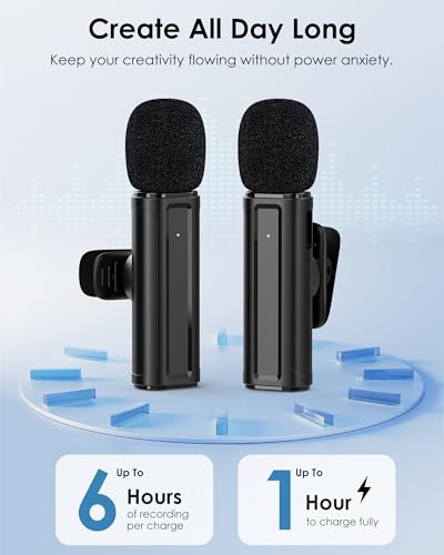 Wireless Mini Microphone for iPhone, iPad, Android Phone, 2 Pack Lavalier Mic with 360° Rotatable Clip, Plug and Play Noise Reduction USB-C Lapel Mic for Video Recording YouTube Content Creators