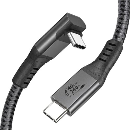 XAOSUN Right Angle USB 4 Cable for 90 Degree Thunderbolt 4 Cable Grey 3.3FT | 40Gbps Data Transfer, PD3.1 QC5.0 240W Fast Charging, 8K@60Hz Video Cable, for MacBook Air Pro, iPad, iPhone 17, Monitor, SSD - size: 3.3FT