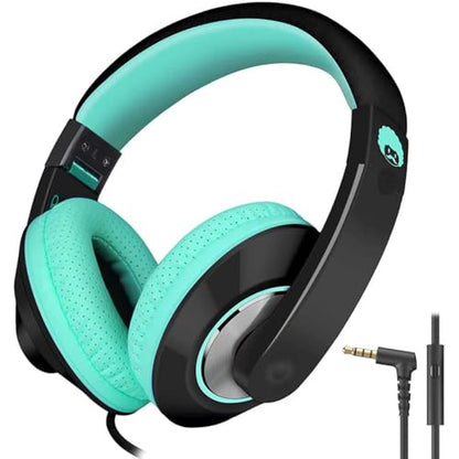 rockpapa Comfort+ Kids Headphones with Microphone, Boys Girls Student Over-Ear Headphones Wired Foldable for School Classroom Laptop PC Computer Tablet Black Teal - color: Teal
