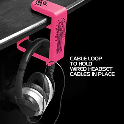 Enhance Gamer Headset Holder with 360 Degree Swivel Arm, Universal Table and Desk Clamp with Integrated Cable Storage – Pink - color: pink