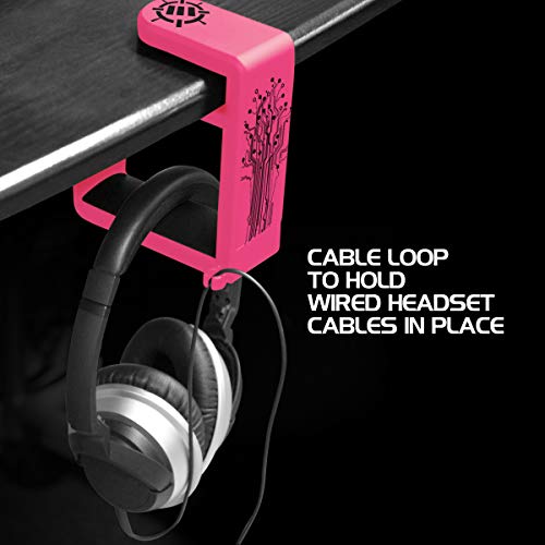 Enhance Gamer Headset Holder with 360 Degree Swivel Arm, Universal Table and Desk Clamp with Integrated Cable Storage – Pink - color: pink