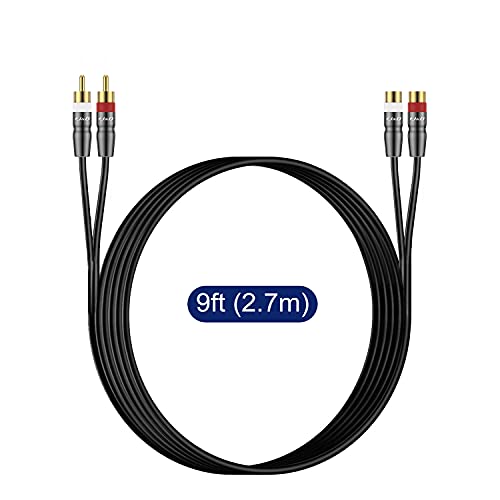 J&D 2 RCA Extension Cable Male to Female, Copper Shell Gold-Plated 2RCA Male to 2RCA Female Cable Stereo Audio Extender Cord Adapter, 9 Feet - size: 9 Feet