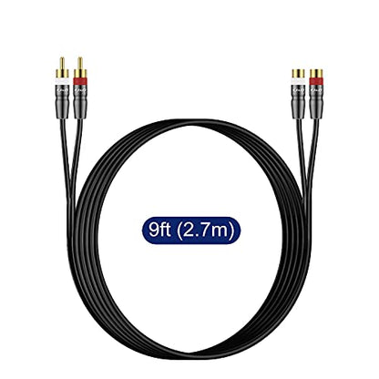 J&D 2 RCA Extension Cable Male to Female, Copper Shell Gold-Plated 2RCA Male to 2RCA Female Cable Stereo Audio Extender Cord Adapter, 9 Feet - size: 9 Feet