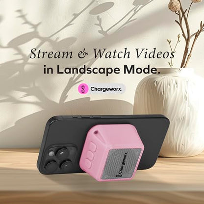 CHARGEWORX Magnetic Bluetooth Speaker and Phone Stand, Portable Mini Speaker, USB-C Rechargeable Wireless Device for High-Fidelity Audio, Compatible with MagSafe iPhone 16/15/14/13/12 Case, Pink - color: Pink