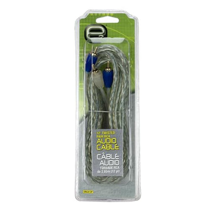 Scosche e2 ERCA12 2-Channel Twisted Pair RCA Interconnect Audio Cables - 2CH OFC Car Stereo Connector Cable - 24 Karat Plated Gold Connectors - 12 Foot Male to Male