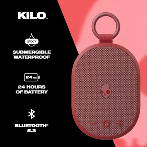 Skullcandy Kilo XT Wireless Bluetooth Speaker - IPX7 Waterproof Mini Bluetooth Speaker with 24 Hour Battery, Downward Firing Passive Radiator, and True Wireless Pairing - Perfect for Outdoor (Red) - color: Red