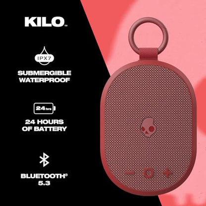 Skullcandy Kilo XT Wireless Bluetooth Speaker - IPX7 Waterproof Mini Bluetooth Speaker with 24 Hour Battery, Downward Firing Passive Radiator, and True Wireless Pairing - Perfect for Outdoor (Red) - color: Red
