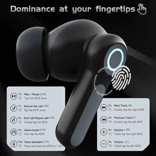 G07 Wireless Earbuds with RGB LED Light Gaming Earbuds with 40ms Low Latency Dual Game and Music Mode Earphones Wireless Headphones with 50 Hours Worktime IPX5 Waterproof (Black) - color: Black