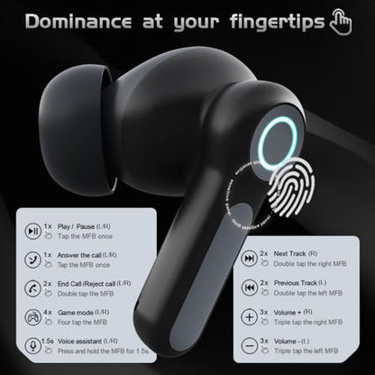 G07 Wireless Earbuds with RGB LED Light Gaming Earbuds with 40ms Low Latency Dual Game and Music Mode Earphones Wireless Headphones with 50 Hours Worktime IPX5 Waterproof (Black) - color: Black