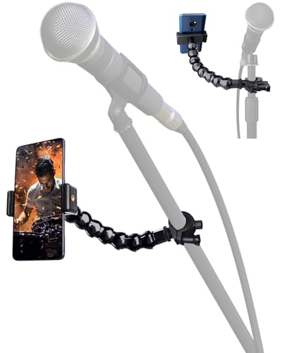 LMS Mic Stand Phone Holder, Flexible Phone Holder for Microphone Stand, iPhone Music Stand Holder Mount, Mic Stand Cell Phone Clip for iPhone 15 14 13 12 Pro Max Samsung Galaxy Pixel (Advanced, 8")