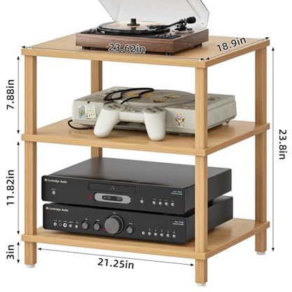 3-Tier AV Media Player Stand, Natural Stereo Cabinet, Modern Audio Shelf, Wooden TV Stand,Game Console Shelf, Multifunctional Entertainment Center, Suitable for Home, Conference Room - color: Natural, size: 3 Tier