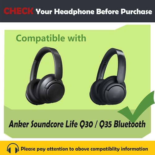 Earpads and Headband Replacement Compatible with Anker Soundcore Life Q30 / Q35 Bluetooth Headphones Ear Pads with Softer Protein Leather/Memory Foam