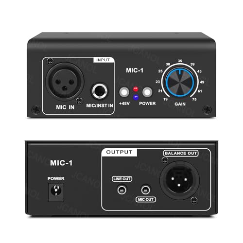 MIC-1 Microphone Preamp with 2 Inputs, Max 75dB Gain, 48V Phantom Power, Ultra-Clean Gain for Dynamic and Condenser Mics