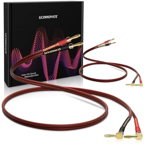 UCINNOVATE 2 Pack 14 AWG Copper Speaker Wire with Banana Plugs, 2X 2m HiFi OFC Speaker Cable with Gold-Plated Right Angle Banana Plugs, Audio Cable Speaker Cord for Audiophile Sound Amp (2m / 6.5FT) - size: 2 x 2m OFC Speaker Cable