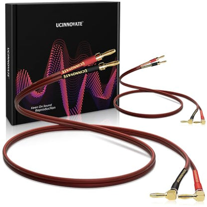 UCINNOVATE 2 Pack 14 AWG Copper Speaker Wire with Banana Plugs, 2X 2m HiFi OFC Speaker Cable with Gold-Plated Right Angle Banana Plugs, Audio Cable Speaker Cord for Audiophile Sound Amp (2m / 6.5FT) - size: 2 x 2m OFC Speaker Cable