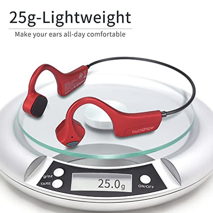 Bone Conduction Headphones Bluetooth, YouthWhisper Open Ear Wireless Earphones, Sports Headphones with Mic Waterproof for Running Cycling Hiking Walking and Workout (Red) - color: Red