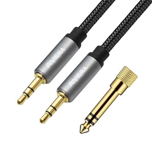 RIVIERA 10FT/3.0M Audio Cable 3.5mm 1/8" TRS to 3.5mm 1/8" TRS Braided Sheild Pure Copper Wire and 24K Gold Plated Low Noise Cable with Braided Nylon Jacket for Digital Players & Musical Instruments - color: Dual 1/8 TRS Black, size: 10FT/3.0M