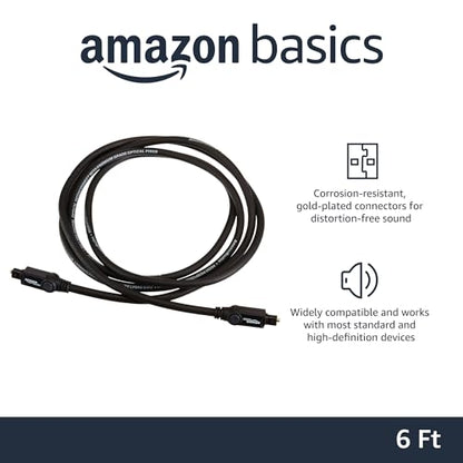 Amazon Basics Toslink Digital Optical Audio Fiber Optic Cable, Multi-Channel, for Sound Bar, Audio System, Home Theatre, Game Console, Blu-Ray Player, Gold-Plated Connectors, 6 Foot, Black - size: 6 Feet